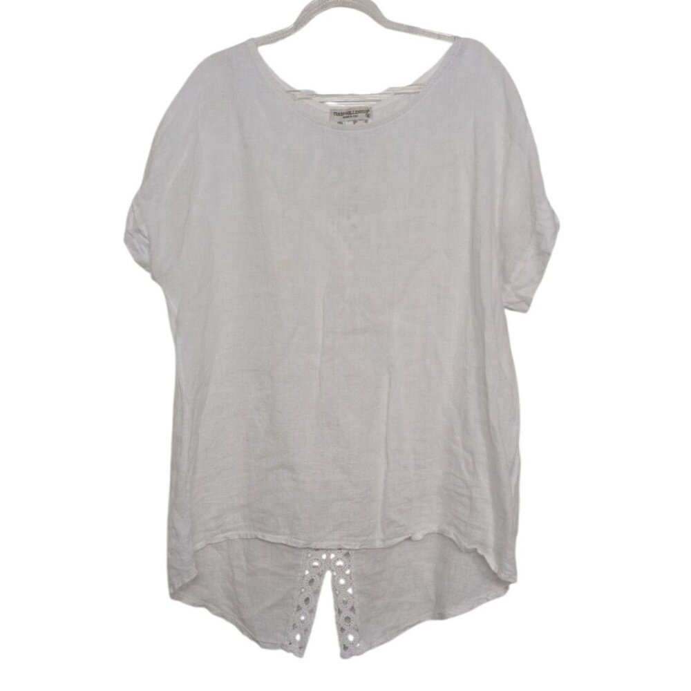 Terzo Millenio Crochet Lace Linen Shirt Womens Size Medium White Beach Italian